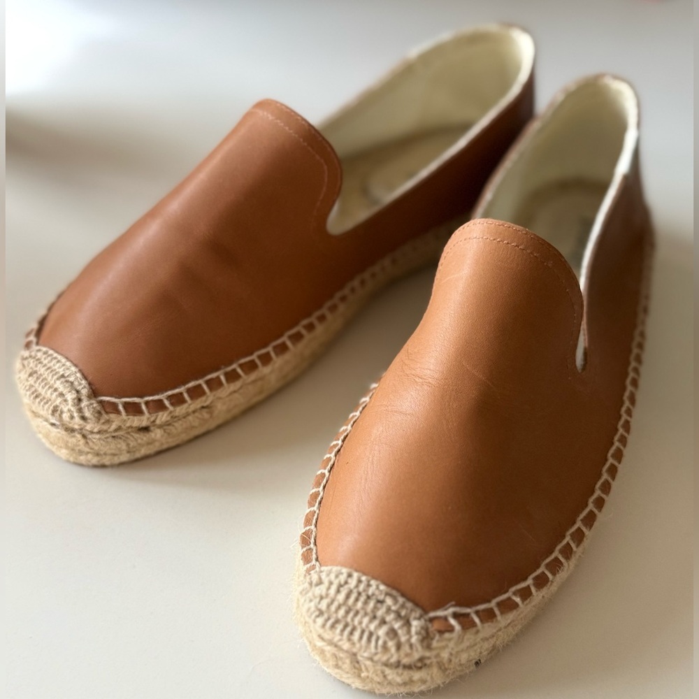 8 Soludos Tan Leather Platform Espadrilles